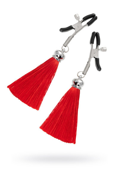 Зажимы на соски «прищепки» с кисточками из шелка Pecado BDSM, Красные