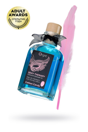 Комплект для сладких игр Orgie Lips Massage со вкусом сахарной ваты (сладкое массажное масло, перо и путеводитель), 100 мл