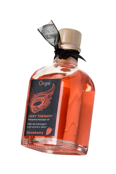 Комплект для сладких игр  Orgie Lips Massage со вкусом клубники (сладкое массажное масло, перо и путеводитель), 100 мл