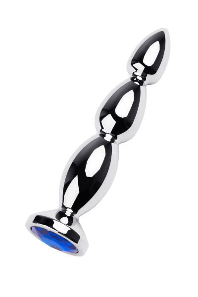 Анальная втулка  TOYFA Metall,  металл, серебрянная с синим кристаллом, 14 см, Ø 2,5 см, 125 г