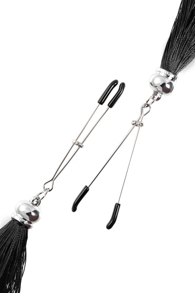 Зажимы на соски «вилки» с кисточками из шелка Pecado BDSM,Черные