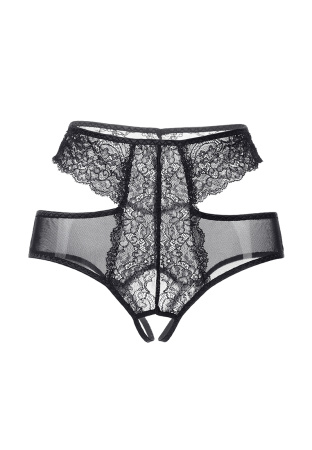 Эротические трусики Erolanta Lingerie Collection с высокой посадкой, с ажурными вырезами черные (42-44)