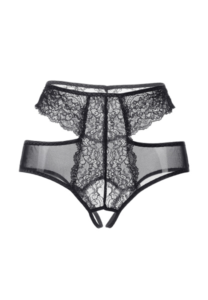 Эротические трусики Erolanta Lingerie Collection с высокой посадкой, с ажурными вырезами черные (42-44)