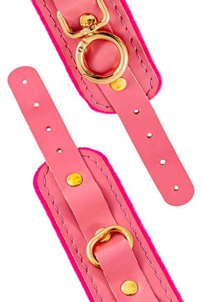 Наручники-браслеты Pecado BDSM, «МИНИ» двуслойный, оригинальная сцепка, натуральная кожа, розовый