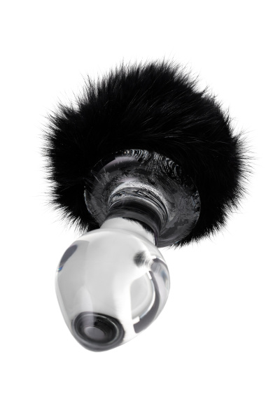 Анальная втулка Sexus Glass, стекло, с черным хвостом , прозрачная, 9,5 см