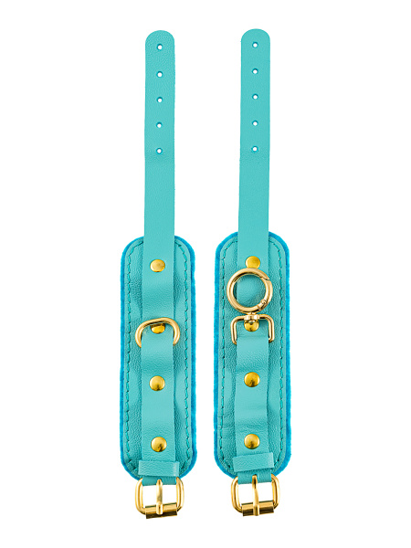 Оковы Pecado BDSM, «МИНИ» двуслойный, оригинальная сцепка, натуральная кожа, голубой