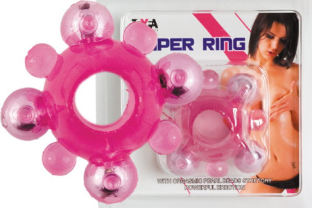 Эрекционное кольцо с бусинами TOYFA, розовое